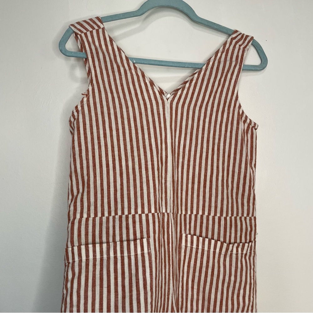 Beach Lunch Lounge Orange Stripe Cropped Linen Jumpsuit Small